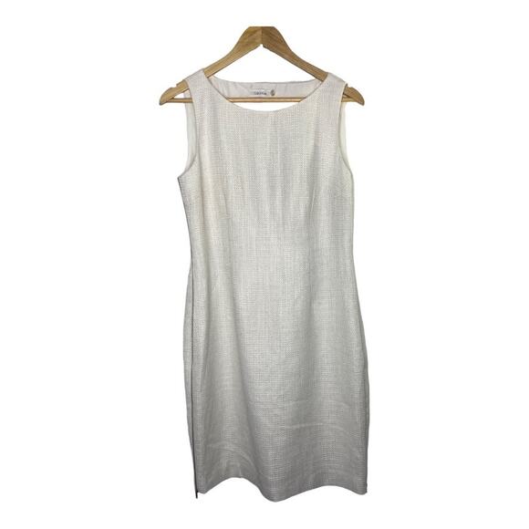 Calvin Klein Sleeveless White Tweed Sheath Dress Full Zip Sides Women's 10 - Picture 1 of 12